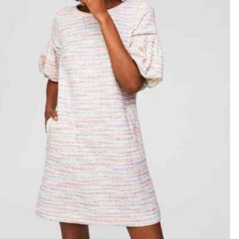 Loft Multicolored Boucle puff sleeve mini dress